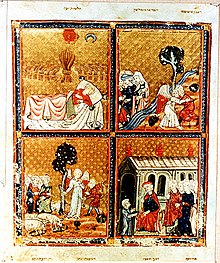 Sc�nes de vie de Jacob et Joseph, enluminures de l'art sefardi de la Hagad� dorata de Barcelone, 1320